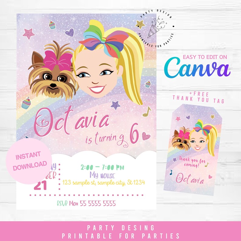 Jojo Siwa Birhday Ivitation, Birthday Invitation, Birthday Girl ...