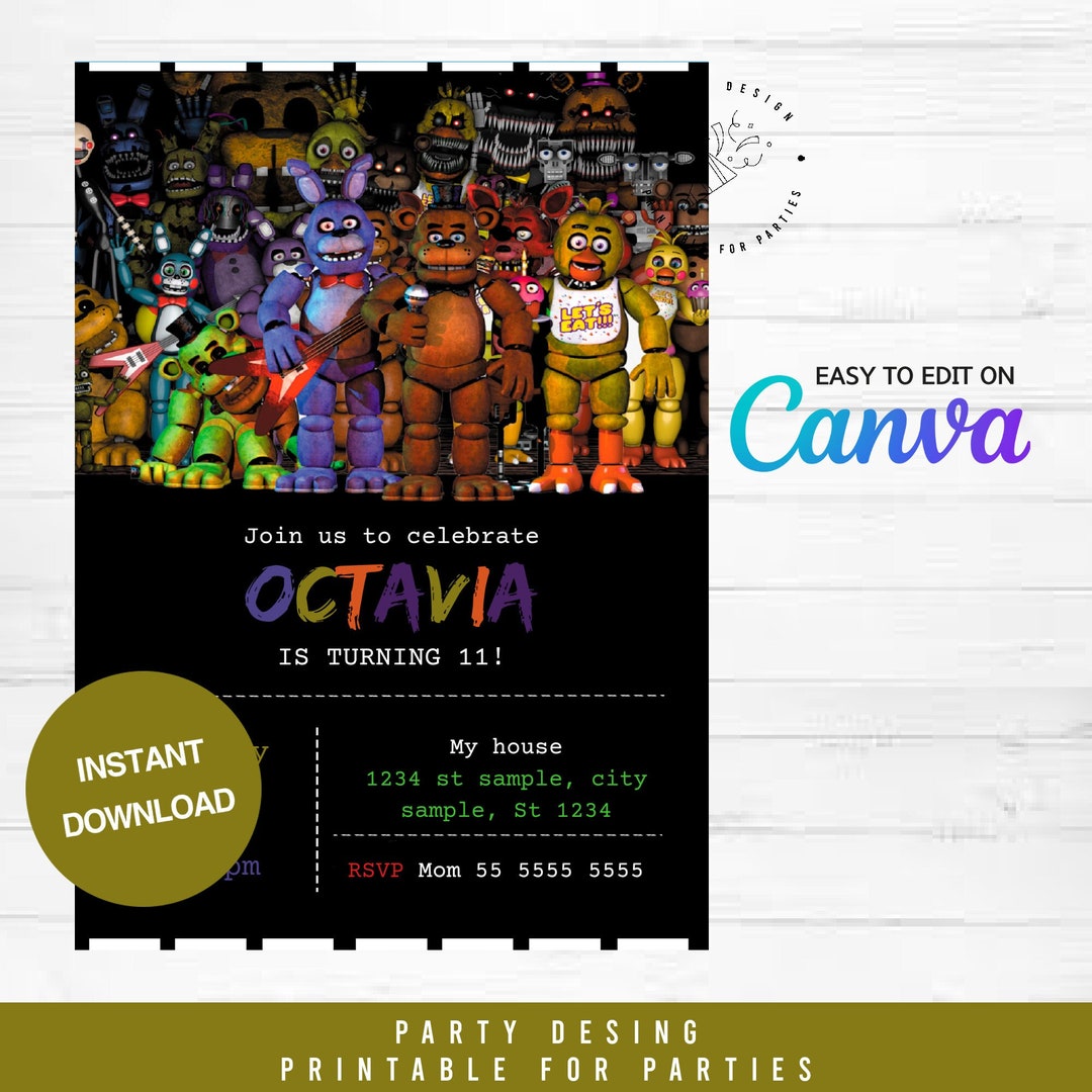 Five Nights at Freddy's Invitation, Five Nights at Freddy's Birthday ...