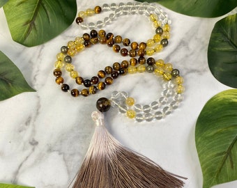 Citrine and Tiger's Eye Mala Inspired Genuine Crystal Necklace