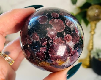 Garnet in Arfvedsonite Crystal Sphere