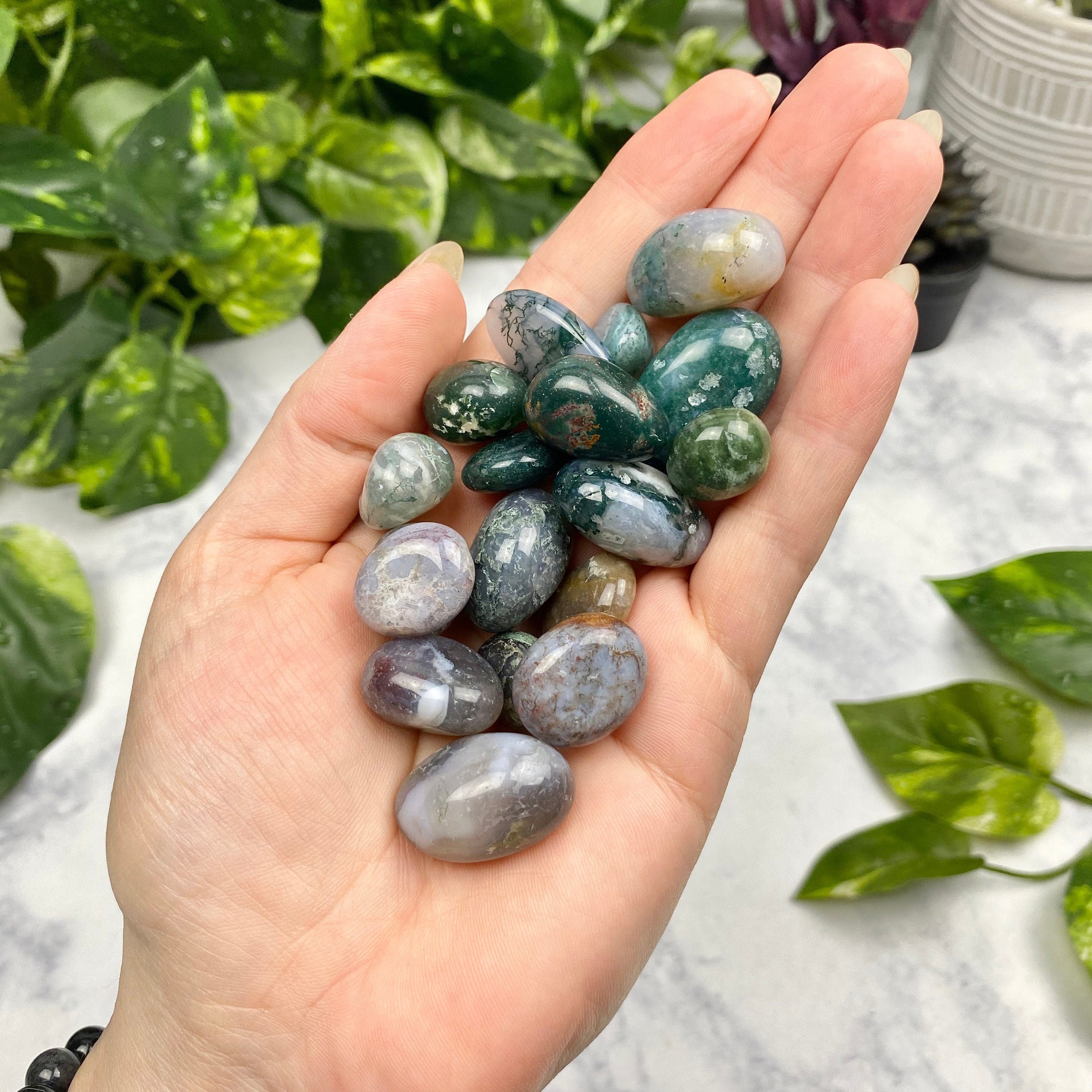 Moss Agate Tumbled Stones//Small Tumbled Stones//Moss Agate | Etsy