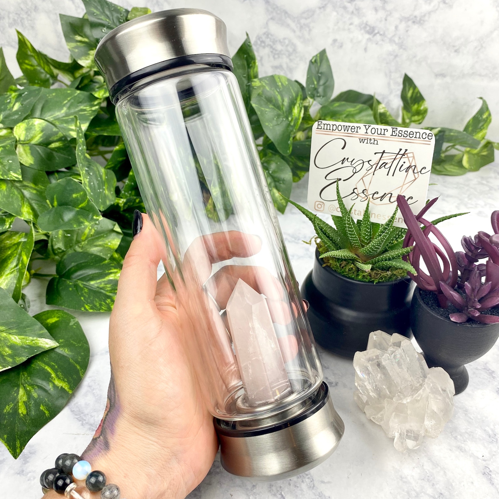 Crystal Infused Water Bottle//reusable Glass Bottle//Gem Etsy