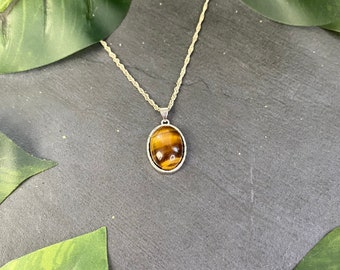 Tiger's Eye Silver Open Back Crystal Necklace