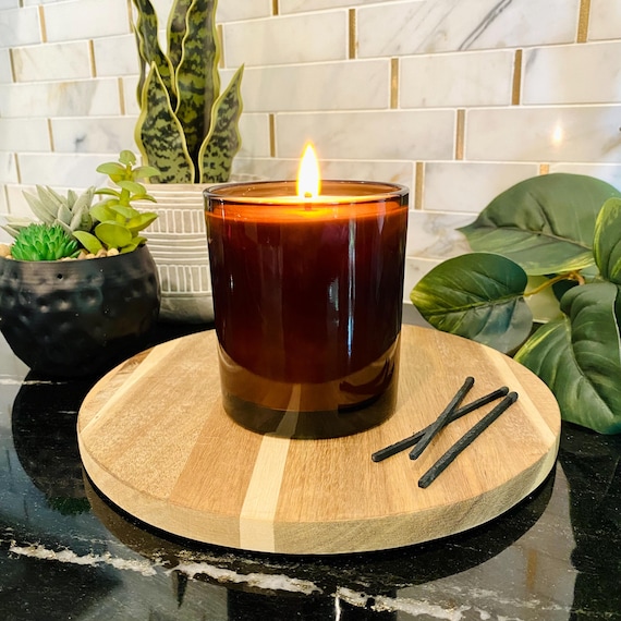 15oz Non-Toxic Candle: Amber Glass, Clean Burning Fall Decor Candles