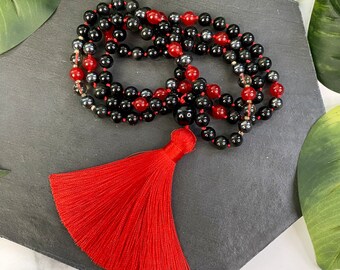 Jade and Obsidian Mala Inspired Genuine Crystal Necklace