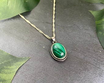 Malachite Silver Open Back Crystal Necklace