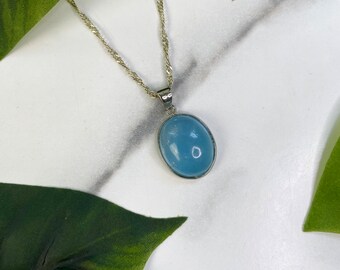 Aquamarine Silver Open Back Crystal Necklace