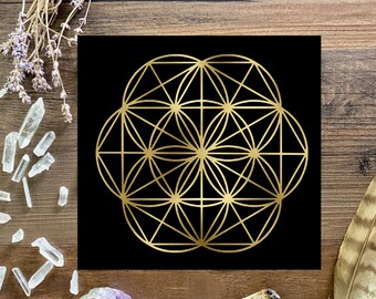 Black Crystal Grid Cloth with Metallic Metatron's Cube Grid