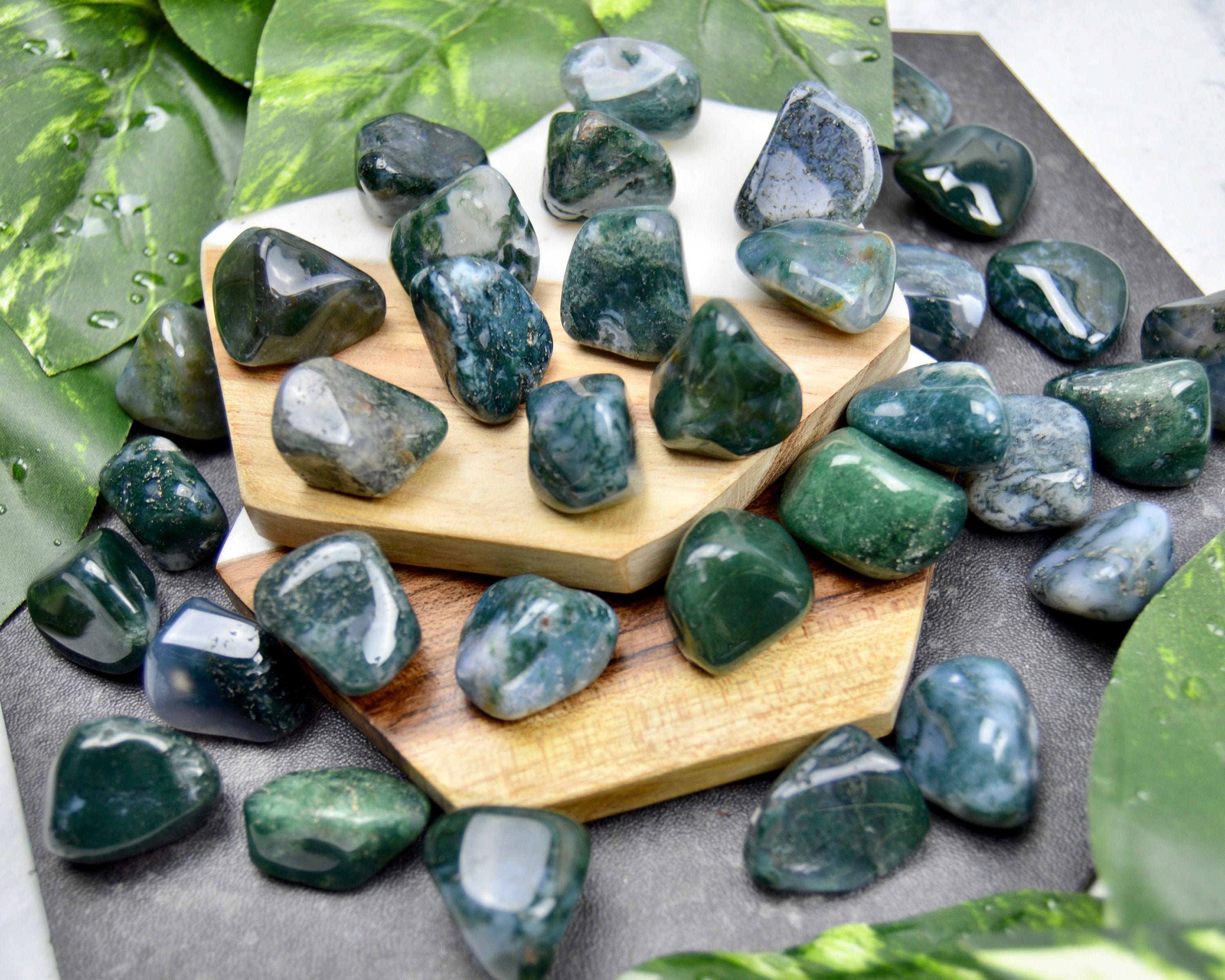 Moss Agate Tumbled Stones//Small Tumbled Stones//Moss Agate | Etsy