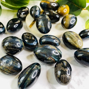 Blue Tiger&#39;s Eye Tumbled Stones/Hawks Eye/Protection Crystals/Grounding Stones/Chakra Balancing Stones/Ethically Sourced Crystals/Gift Idea