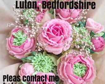 Cupcakes, COLLECTION ONLY from Luton, gift, Valentine's Day, birthday, anniversary cupcake, flowers bouquet,, peony, roses, chrysanthemum