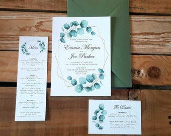 Geometric Eucalyptus Wedding Invitation