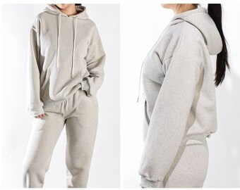 On.Rack | Heather Oatmeal Color Hoodie Sweat Suit Two-Piece Set for Women