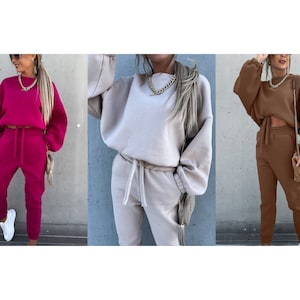 On.Rack | Cropped Pullover with Waist Tie String Ribbon and Jogger Sweatpants Matching Two Piece Set Sweatsuit Set Loungewear Homewear