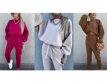 On.Rack | Cropped Pullover with Waist Tie String Ribbon and Jogger Sweatpants Matching Two Piece Set Sweatsuit Set Loungewear Homewear