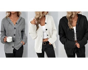 On.Rack | Hooded Drawstring Knitted Cardigan with Buttons