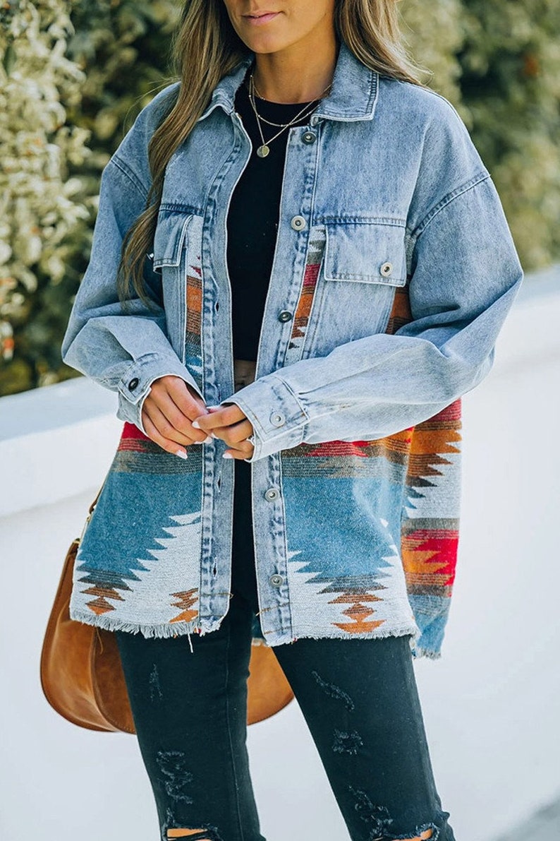 On.Rack Aztec Print Lapel Pocket Denim Jacket image 4