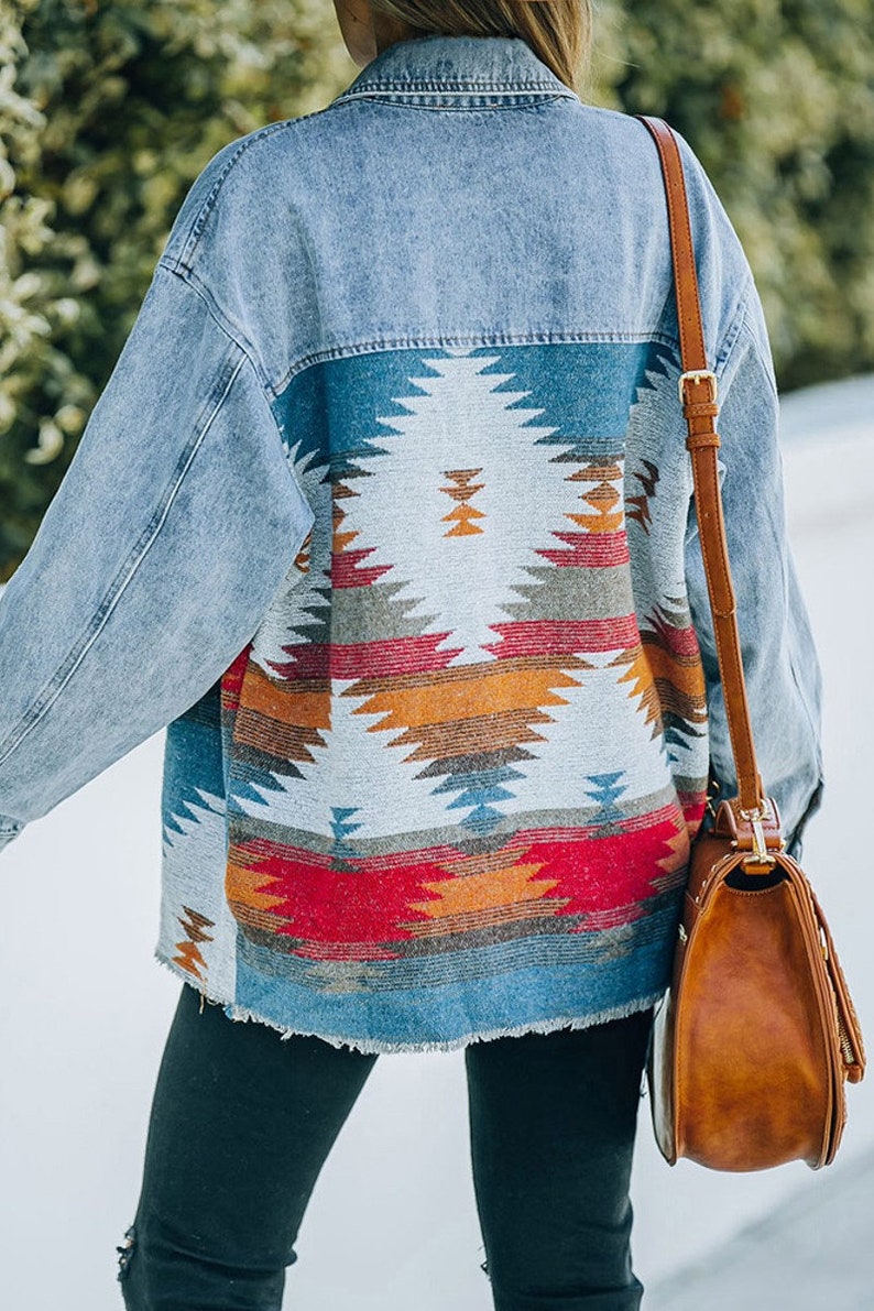 On.Rack Aztec Print Lapel Pocket Denim Jacket image 2