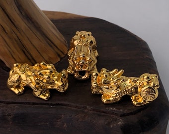 3pcs gold plated fortune dragon for necklace and bracelet use as a spacer, connector and decoration.(Heavy weight)