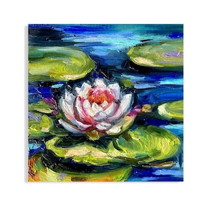 Painting &quot;Water Lily&quot;: original oil 3D artwork depicting a lotus pond