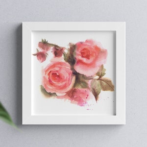 Pink Roses Watercolor Print, Roses watercolor flowers