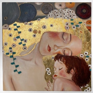 Oil Painting with Gold Leaf - Mother and Child by Gustav Klimt