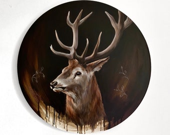 Величественный портрет оленя: уникальная картина маслом на круглом холсте Картина оленя оригинальное искусство Картина с животными