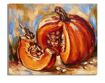 Original Pumpkin Oil Painting: Autumn Still Life Art (8x10)