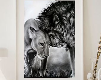 オリジナル絵画 - 「Weary And Proud」 36x36インチ、ライオンの絵画