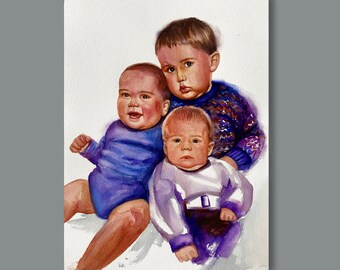 Retrato personalizado en acuarela a partir de una foto: Arte infantil y familiar