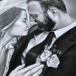 Custom Charcoal Wedding Portrait, Handmade Painting from Photo image 7
