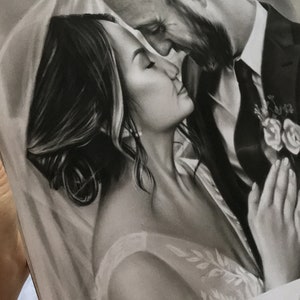 Custom Charcoal Wedding Portrait, Handmade Painting from Photo image 2