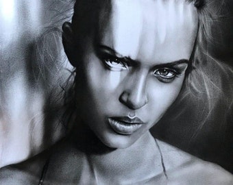 Custom Charcoal Portrait from Photo: Hand-Drawn Graphite Pencil Art