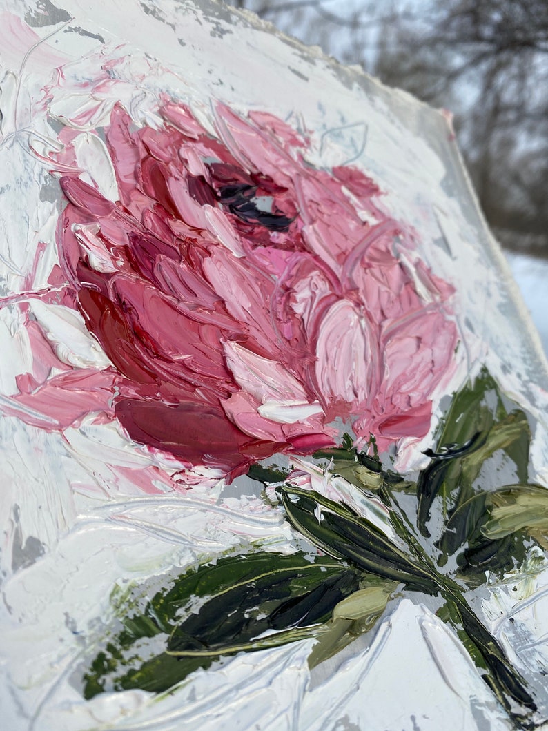 Flower art abstract impressionism fine art impasto Peony painting painting original oil