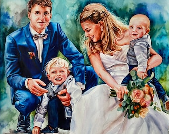 Handmade Watercolor Family Portrait: Custom Wedding Painting From Photo