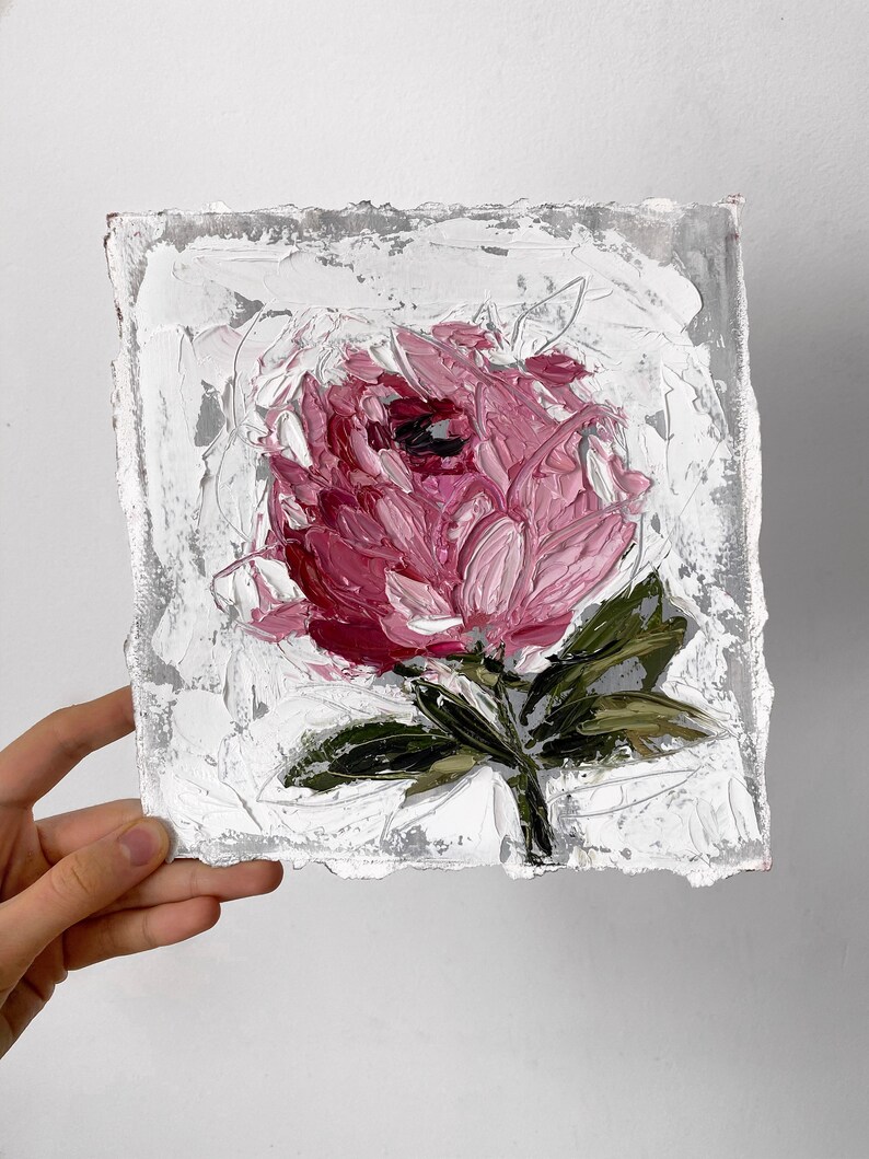 Flower art abstract impressionism fine art impasto Peony painting painting original oil