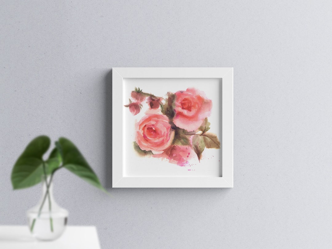 Pink Roses Watercolor Art Print: Floral Wall Decor - Etsy