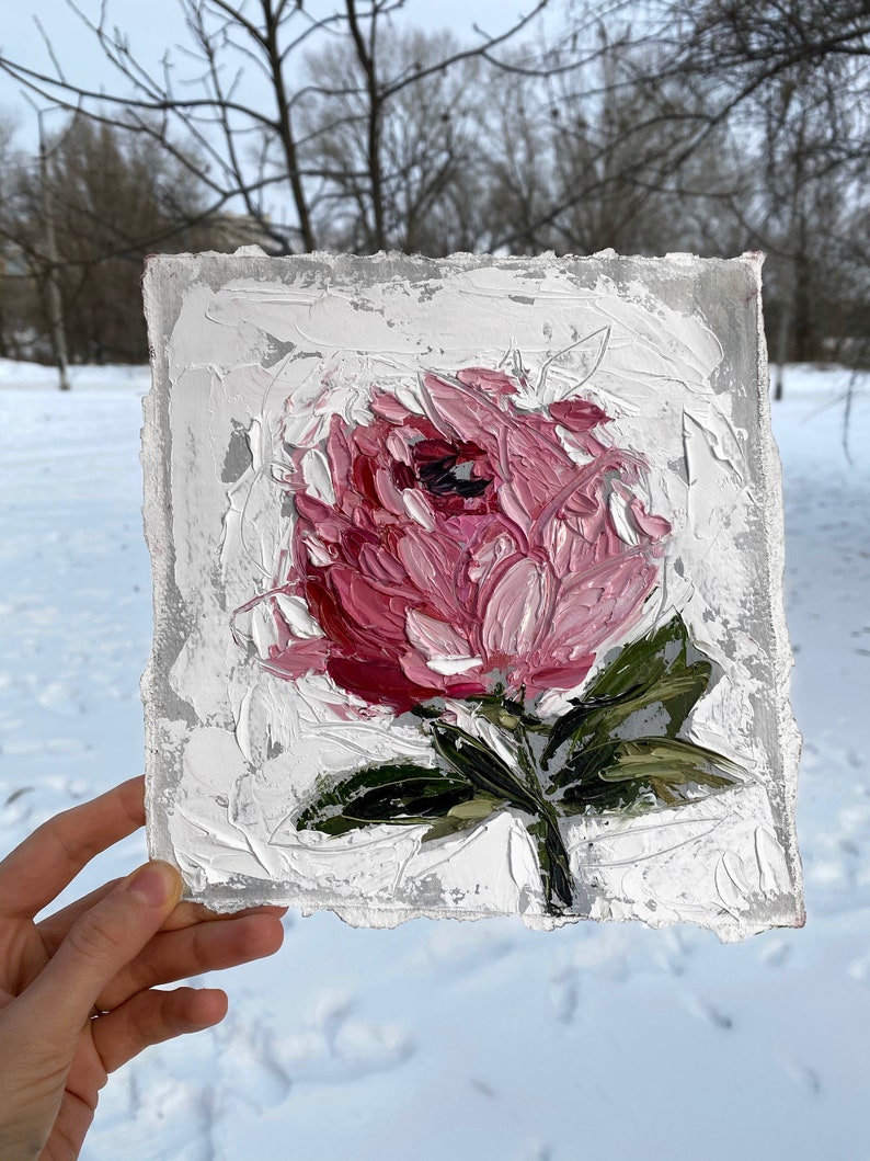 Flower art abstract impressionism fine art impasto Peony painting painting original oil