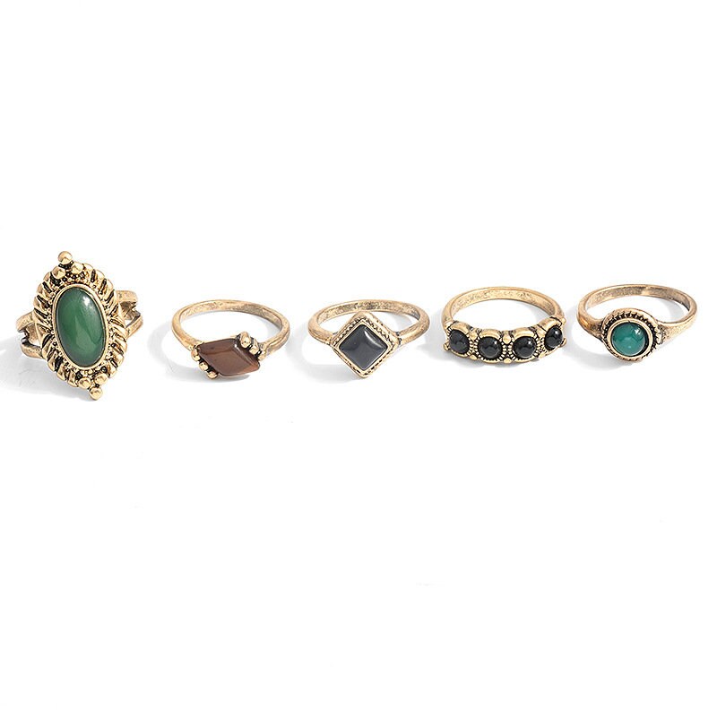 5 Piece Vintage Stackable Ring Set Green Turquoise Bohemian - Etsy