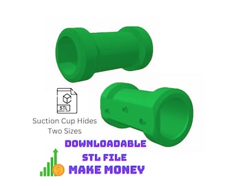 May include: Two green 3D printed suction cup hides. The STL file is downloadable. The text "DOWNLOADABLE STL FILE MAKE MONEY" is on the image.