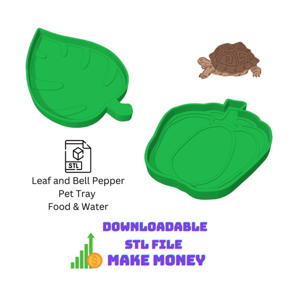 Leafy and Bell Pepper Pet Tray | STL File with Commercial License| Two Different Style | Reptile, Arachnids, Amphibians, Hatchlings