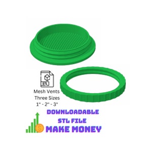 May include: Green plastic mesh vent rings in three sizes: 1 inch, 2 inches, and 3 inches. STL file download for 3D printing.  "DOWNLOADABLE STL FILE MAKE MONEY"