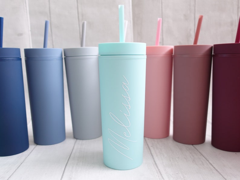 Personalised Matt Skinny Tumbler With Straw Travel Cup With Etsy