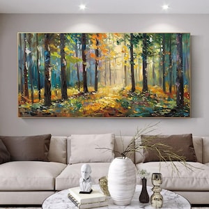 Original Gemälde Auf Leinwand, Bunter Wald, Verträumte Natur, Landschaft, Moderne Kunst, Modernes Wandbild, Modernes Wandbild