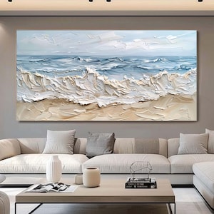 Original Ocean Waves Oil Painting on Canvas, Seascape Textured Wall Art, Large Coastal Canvas Art, Custom Beach Painting, Living Room Decor