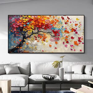 Original 3D Tree Oil Painting on Canvas, Large Textured Colorful Fall Leaves Artwork, Vibrant Autumn Tree Wall Art, Modern Nature Home Décor