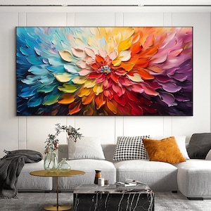 Abstract Colorful Flower Oil Painting on Canvas, Large 3D Textured Petal Wall Art, Modern Floral Artwork, Custom painting, Living Room Decor