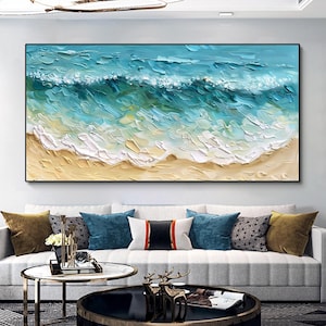 Abstract Textured Seascape Painting, Large Ocean Wave Wall Art, Bold Modern Wall Decor, Custom Beach Painting, Personalized Home Decoration