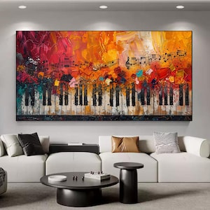 Abstract Piano Oil Painting, Vibrant Music Keyboard Wall Art, Textured Musical Notes Canvas Art, Palette Knife Painting, Modern Home Decor