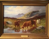Charles W Oswald (1850-1920) quot Cattle watering in the Scottish Highlands quot , oil on canvas